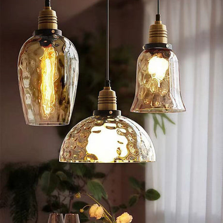 Glazenya Amber Pendelleuchte | Nordic Design | Wassermuster-Glaskuppel | Vintage 1-flammige Hängeleuchte