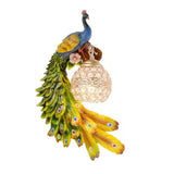 RoyalGlow Vintage Wandlampe mit Pfauenmotiv | Kristallkugel-Schirm | Wandleuchte im klassischen Design
