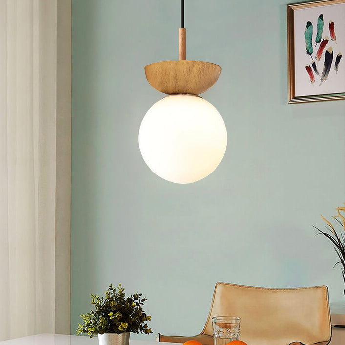 LumiHaus Deckenleuchte Holz | Japanisch-Nordisches Design | Glas Kugel | Warmes Stimmungslicht