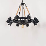 GearLume Retro Industrial Kronleuchter | Eisen-Design | Hanfseil-Lampen | 6/8/10 Leuchten | Vintage Beleuchtung