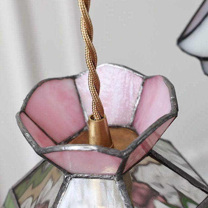 Roselume Tiffany Pendelleuchte | Vintage Rosenmotiv | Buntglas Kegelform | 1-Licht Hängelampe