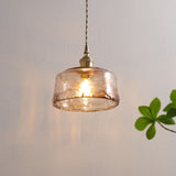 AuroraBrass Drum Pendelleuchte | Vintage-Design | Amberglas & Messing | Hochwertige Innenbeleuchtung