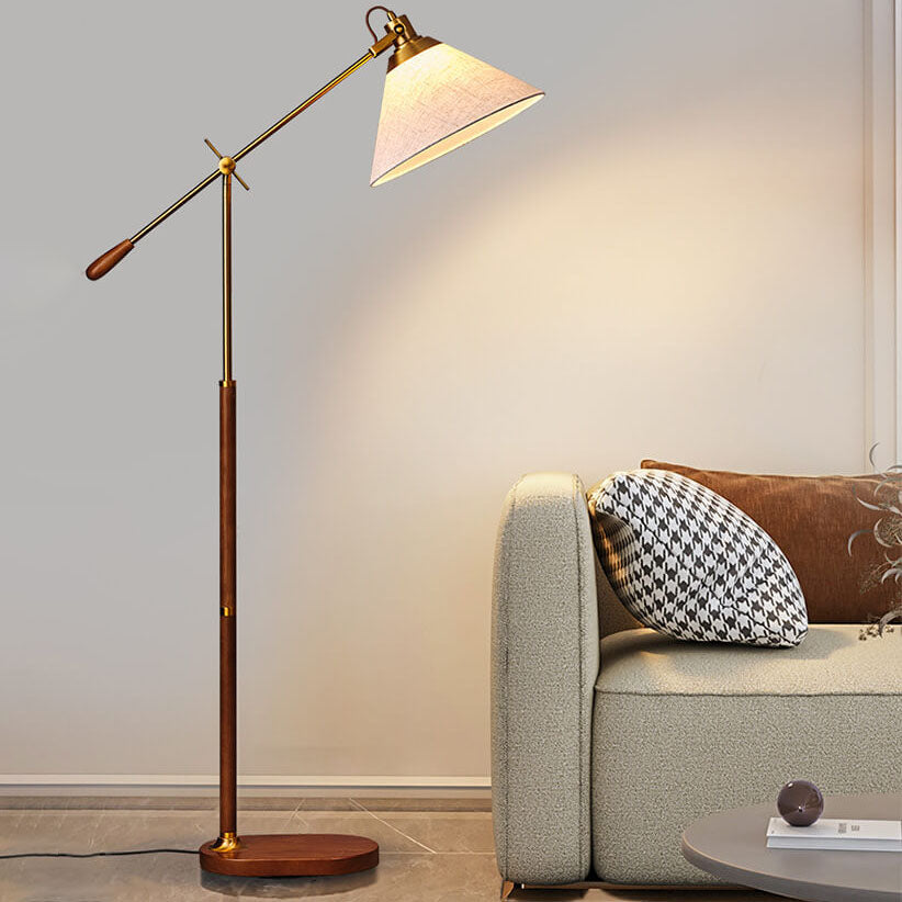 LumoShade Vintage Nordic Design Stehlampe | Stoffschirm | Holz & Metall | Stimmungslicht | Deko für Wohnzimmer & Schlafzimmer