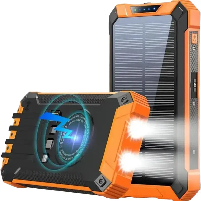 ChargePro Solar Powerbank | Kabelloses Ladegerät | 15W Schnellladefunktion | 6 Ausgänge | Integrierte Kabel | Tragbar & Wasserdicht