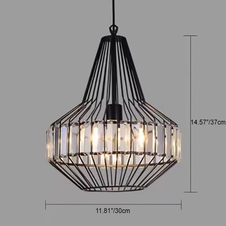 CageLuxe Vintage Pendelleuchte | Geometrisches Vogelkäfig-Design | 1-flammige Hängelampe aus Schmiedeeisen