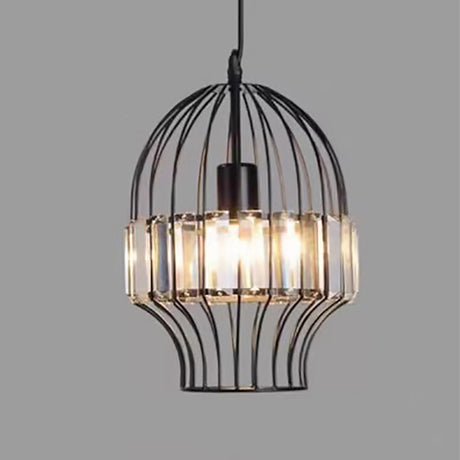 CageLuxe Vintage Pendelleuchte | Geometrisches Vogelkäfig-Design | 1-flammige Hängelampe aus Schmiedeeisen