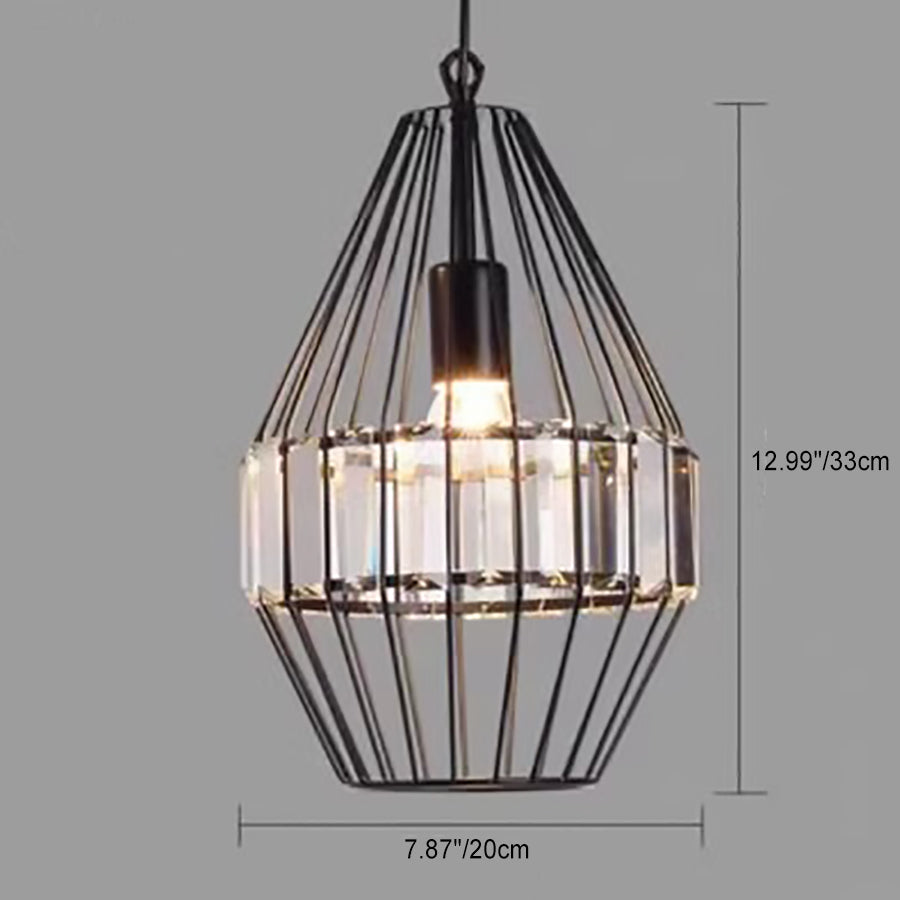 CageLuxe Vintage Pendelleuchte | Geometrisches Vogelkäfig-Design | 1-flammige Hängelampe aus Schmiedeeisen