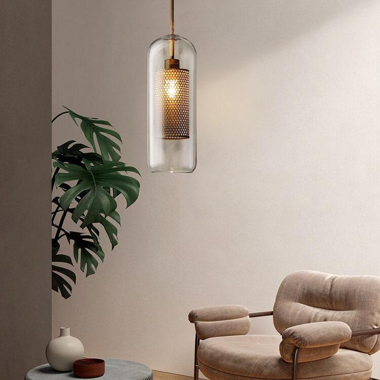 CyluGlow Pendelleuchte | Zylindrisches Klarglas-Design | 1-flammige Hängeleuchte | Minimalistischer Stil