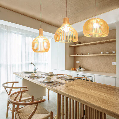 HikariWood Japanische Pendelleuchte | Modernes Holzdesign | 1-flammige LED-Hängeleuchte | Zeitlose Eleganz