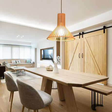 HikariWood Japanische Pendelleuchte | Modernes Holzdesign | 1-flammige LED-Hängeleuchte | Zeitlose Eleganz