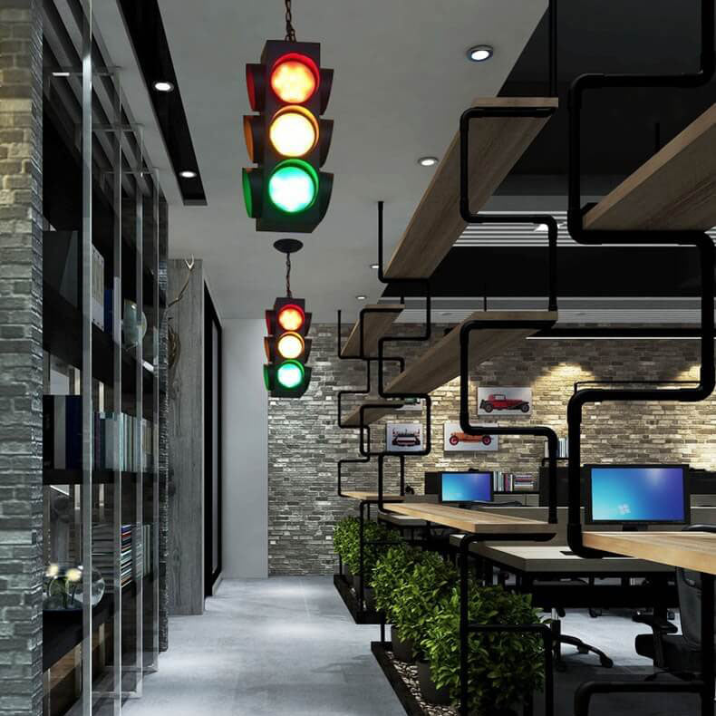 LumoStop Retro Pendelleuchte | Ampel-Design | Eisen & Glas | LED Beleuchtung