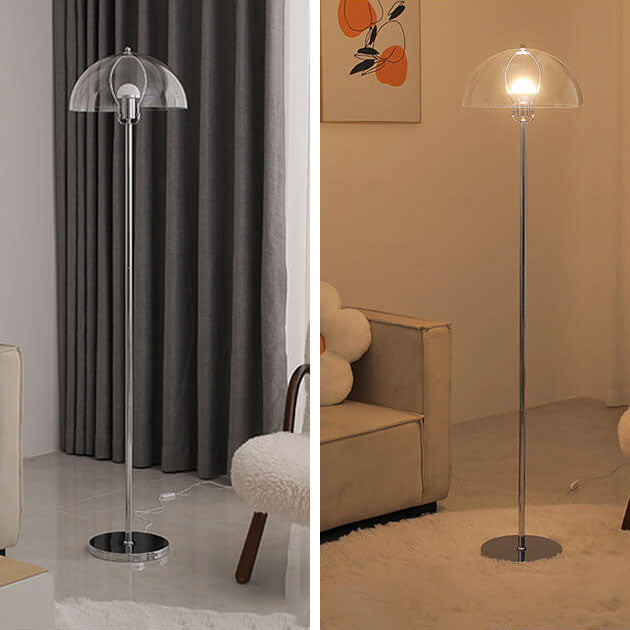 AuroraDome Nordic Vintage Acryl LED Stehlampe | Klarer Kuppelschirm | 3 Lichtfarben | Elegantes Design für Wohnräume