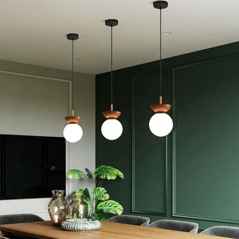 LumiHaus Deckenleuchte Holz | Japanisch-Nordisches Design | Glas Kugel | Warmes Stimmungslicht