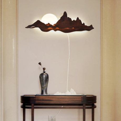 LunaPeak Moderne LED Wandlampe | Bergform Holz-Acryl Design | Wohnzimmer Beleuchtung