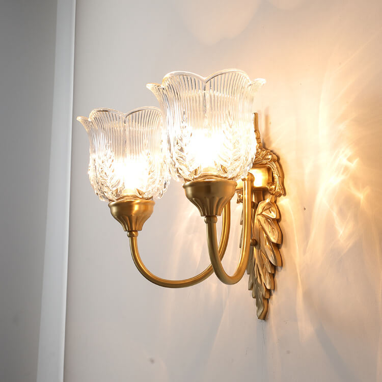 LustraBloom Vintage Wandleuchte | Messing & Glas | 1/2 Flammen | Elegantes Blütendesign