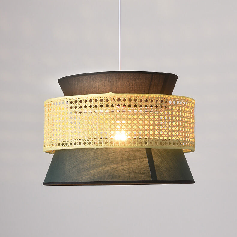 RyukuGlow Rattan Hängeleuchte | Japanisches Trommeldesign | Natürliche Eleganz | Ideal für Esszimmer & Wohnzimmer