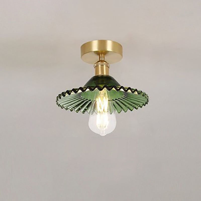 Lotuvia Japanische Vintage Deckenleuchte | Glas & Messing | Lotus Design | Semi-Flush-Mount