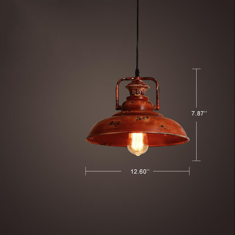 RusticaGlow Retro Pendelleuchte | Rostrote Metall-Kuppel | 1-flammig | Vintage Deckenleuchte