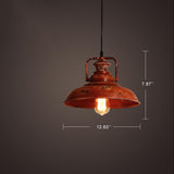 RusticaGlow Retro Pendelleuchte | Rostrote Metall-Kuppel | 1-flammig | Vintage Deckenleuchte