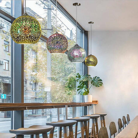 LumiSpark 3D Feuerwerk Pendelleuchte | Farbwechselndes Glas | Deko für Wohnzimmer & Esszimmer