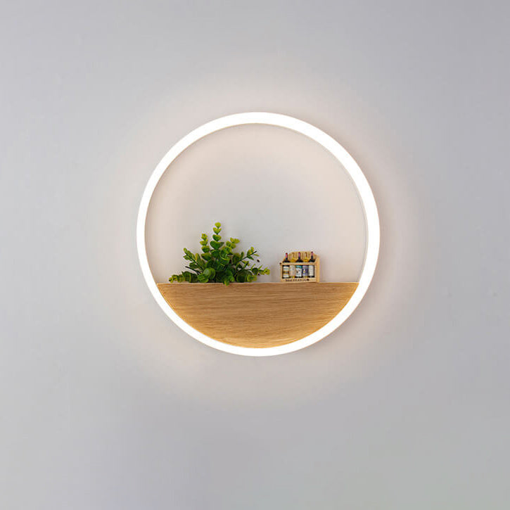 Lumoshelf LED Wandleuchte | Massivholz mit Ablage | Runde Wandlampe | Warm- & Weißlicht