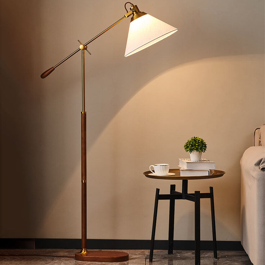 LumoShade Vintage Nordic Design Stehlampe | Stoffschirm | Holz & Metall | Stimmungslicht | Deko für Wohnzimmer & Schlafzimmer