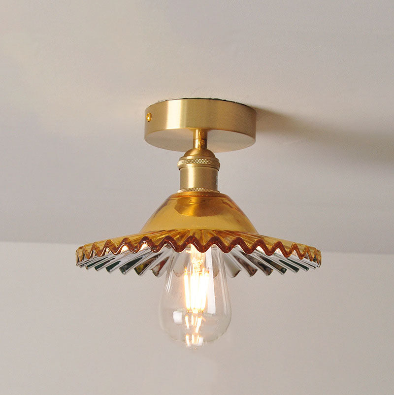 Lotuvia Japanische Vintage Deckenleuchte | Glas & Messing | Lotus Design | Semi-Flush-Mount