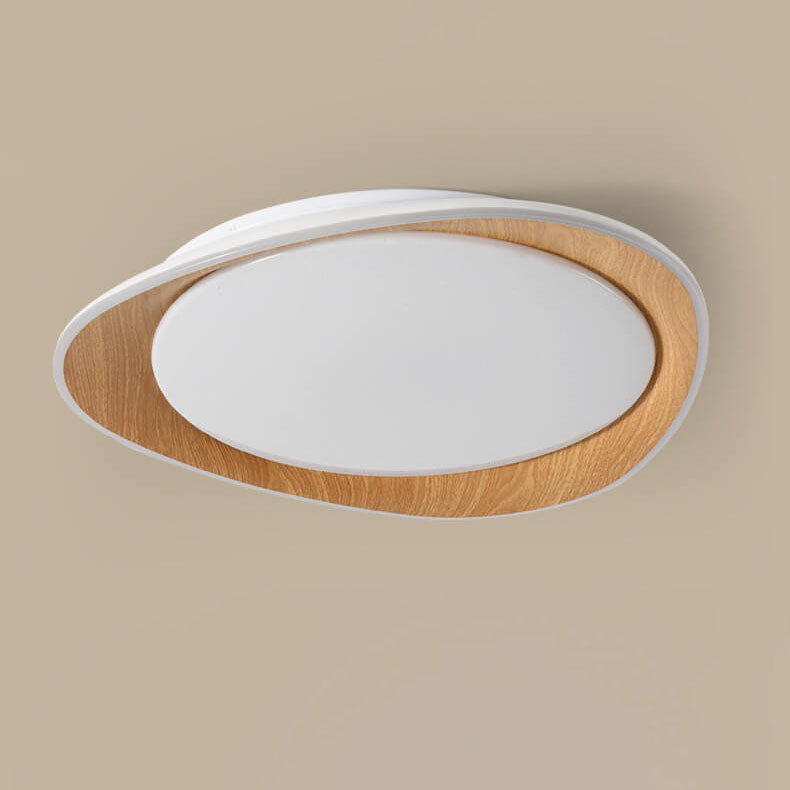 PebbleLuxe Minimalistische LED Deckenleuchte | Holzoptik | Flaches Design | Dimmbare Beleuchtung