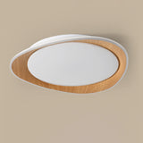 PebbleLuxe Minimalistische LED Deckenleuchte | Holzoptik | Flaches Design | Dimmbare Beleuchtung