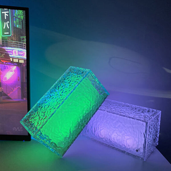 FrostGlow RGB LED Tischlampe | Acryl Eiswürfel Design | Dekoratives Stimmungslicht | Wiederaufladbar
