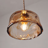 AuroraBrass Drum Pendelleuchte | Vintage-Design | Amberglas & Messing | Hochwertige Innenbeleuchtung