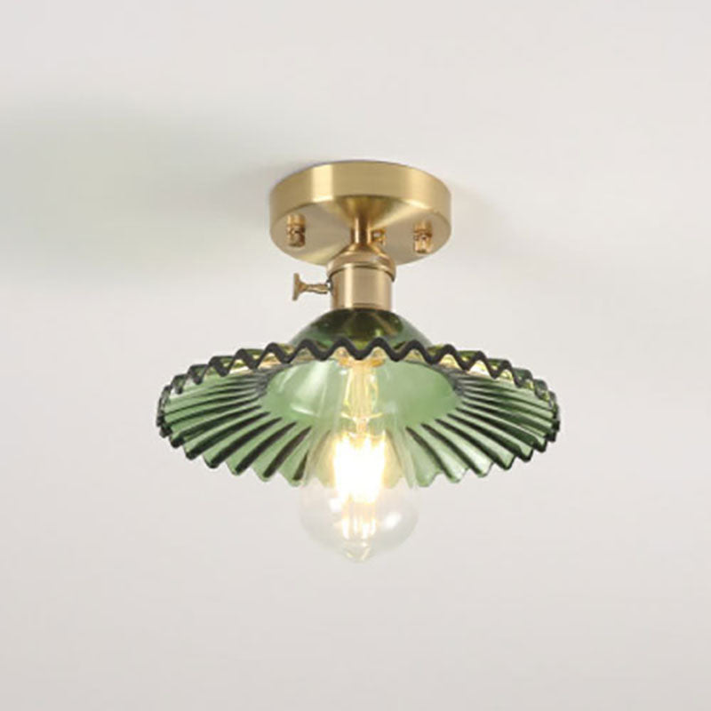 Lotuvia Japanische Vintage Deckenleuchte | Glas & Messing | Lotus Design | Semi-Flush-Mount