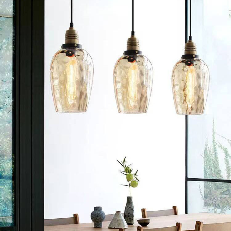 Glazenya Amber Pendelleuchte | Nordic Design | Wassermuster-Glaskuppel | Vintage 1-flammige Hängeleuchte