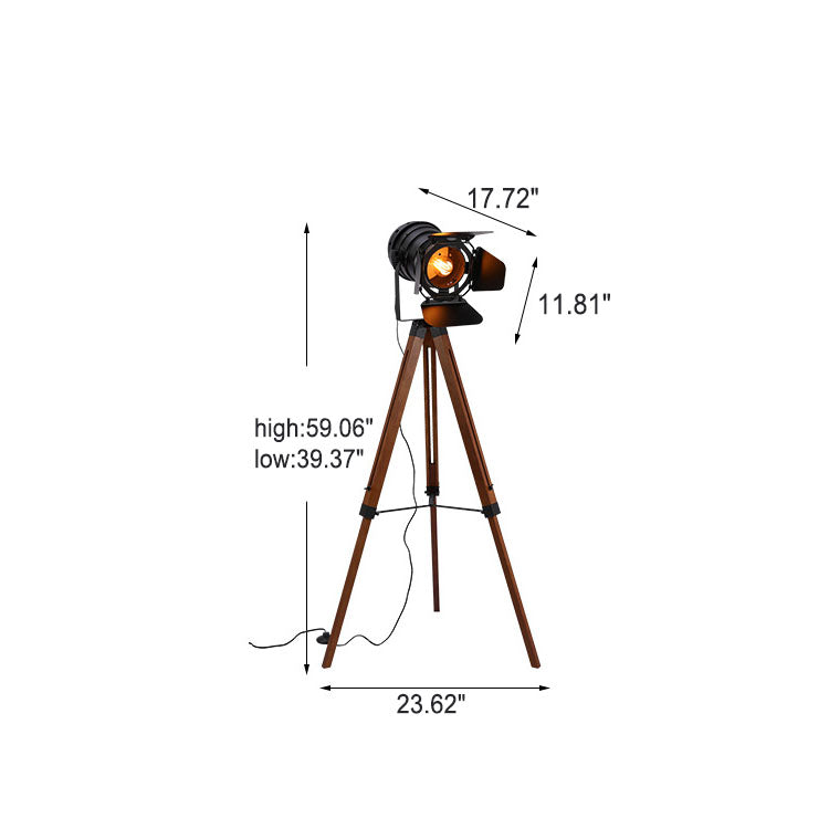 FotoBeam Vintage Stehlampe | Industrial Design | Holz-Stativ & Metall | 1-flammig