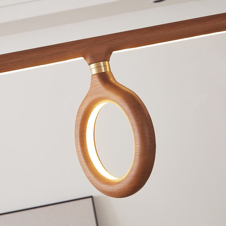KuroLume LED Holzleuchter | Japanisches Design | Moderner Holzstreifen-Kronleuchter | Warmweiß & Kaltweiß
