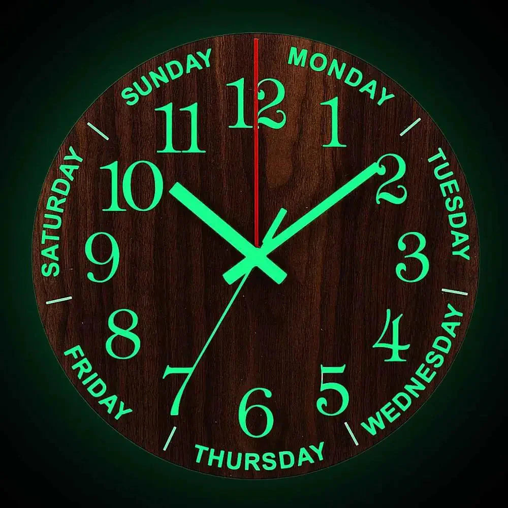 Glowtic Leuchtende Wanduhr | Holzdesign | Geräuschlos | Nachtlicht | Nordischer Stil | Geschenkidee