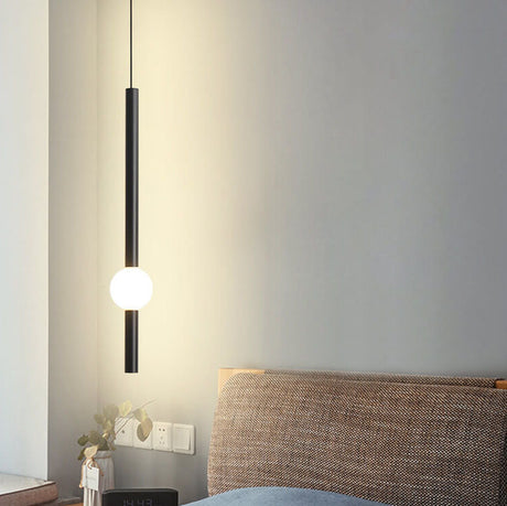 LumaCyl Modern LED Pendelleuchte | Minimalistisches Zylinderdetail mit Metallkugel | Dimmbares Design