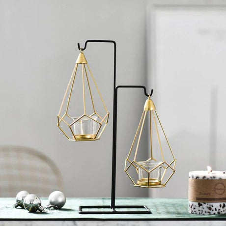 GeoLume Geometrischer Hängender Kerzenhalter oder Vase aus Eisen | Modernes Design | Vielseitige Deko