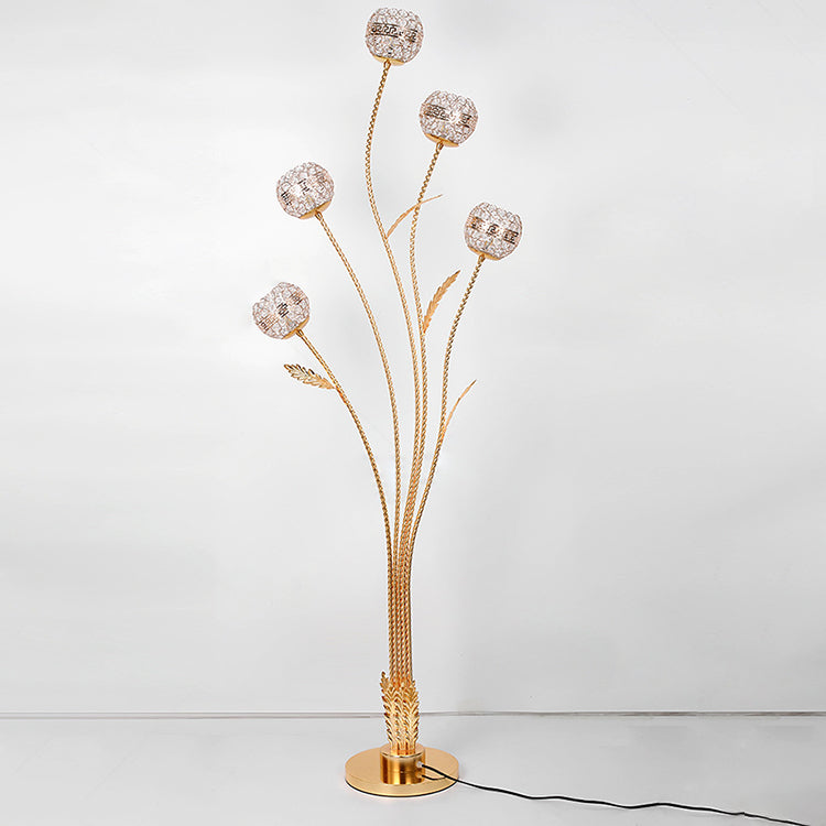 GlowLeaf Design Stehende Bodenleuchte | 5-Licht Lampe | Blatt- und Blumenmotiv | Wohnzimmer Luxusbeleuchtung