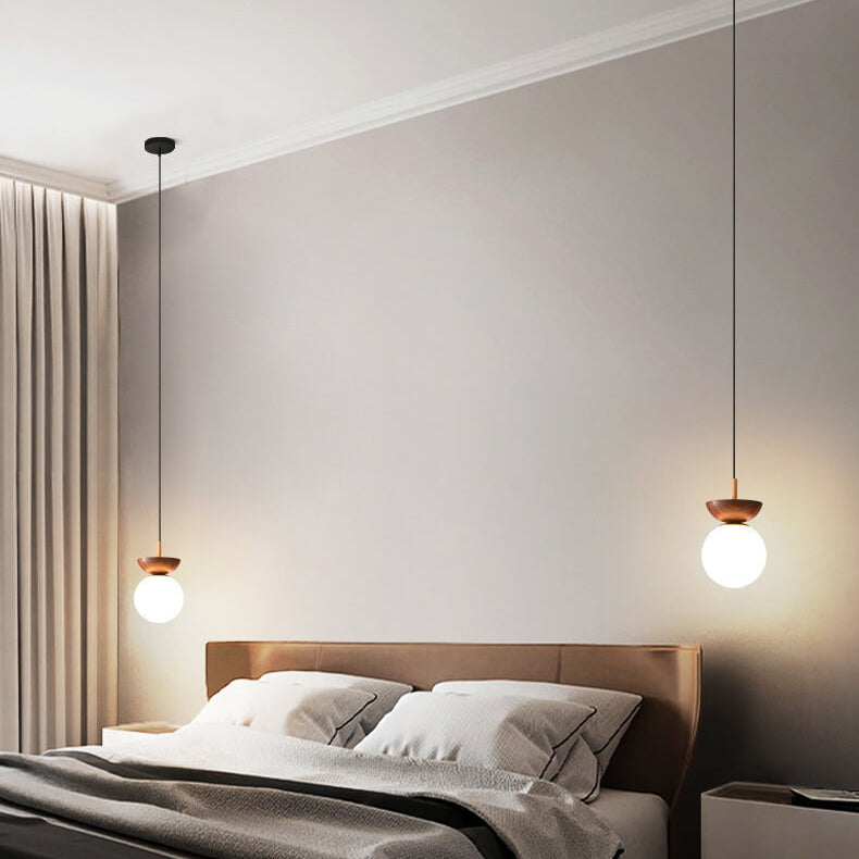 LumiHaus Deckenleuchte Holz | Japanisch-Nordisches Design | Glas Kugel | Warmes Stimmungslicht