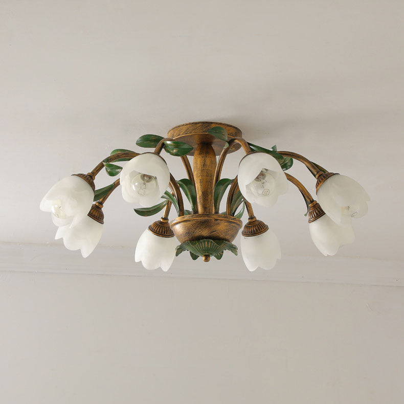 LuminBloss Rustikale Deckenleuchte | Blumen-Design aus Eisen & Glas | 6/8/10 Flammen | Für Wohnzimmer & Essbereich