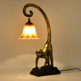 MonkeyLume Vintage Tischlampe | Kreatives Harz-Design | Kegelförmiger Glasschirm | 1-Licht Deko Lampe