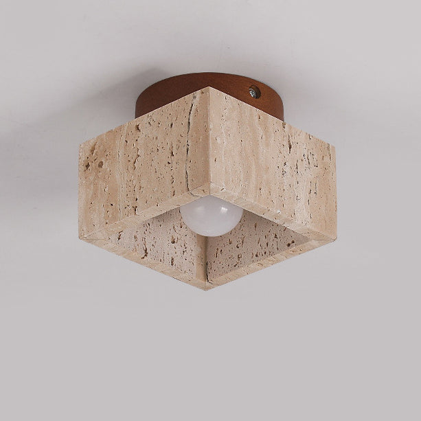 LumiCraft Japanisches Wabi-Sabi Säulen-Deckenlicht | Travertin & Holz | Semi-flächenbündige Montage