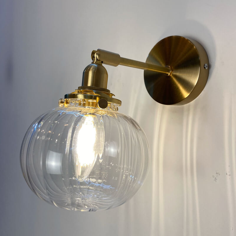 Glasvora Japanische Wandlampe | Runde Kugel aus Glas & Messing | Vintage Design | 1-flammig