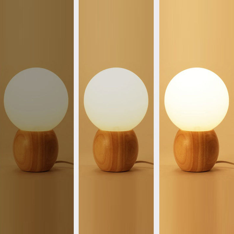 LuxeSphere Scandinavian Tischlampe | Holzsockel | Orb Glas-Design | Perfekt für Schlafzimmer & Wohnzimmer | Stimmungslicht