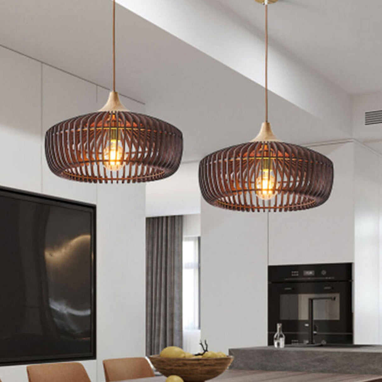 Lumivaro Nordic Vintage Pendelleuchte | Holzkuppel Design | 1-Licht Hängelampe | Perfekt für Esszimmer & Wohnzimmer