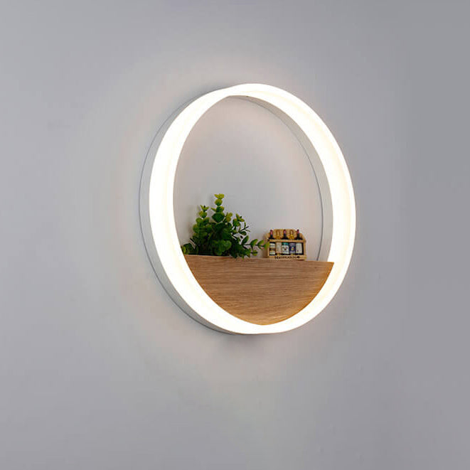 Lumoshelf LED Wandleuchte | Massivholz mit Ablage | Runde Wandlampe | Warm- & Weißlicht