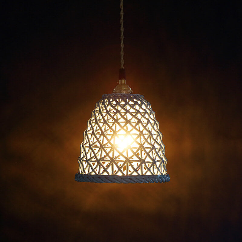 PorceLume Japanische Porzellan-Pendelleuchte | Modernes Design | 1-Licht Kuppel | Handgefertigte Lichtkunst