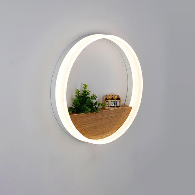 Lumoshelf LED Wandleuchte | Massivholz mit Ablage | Runde Wandlampe | Warm- & Weißlicht