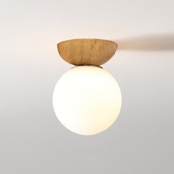 LumiHaus Deckenleuchte Holz | Japanisch-Nordisches Design | Glas Kugel | Warmes Stimmungslicht